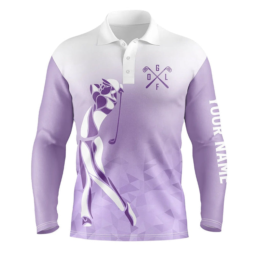 Golf Polo shirts, Personalized Purple And White Mens Golf Polo Shirts, Custom Golf Gifts For Mens