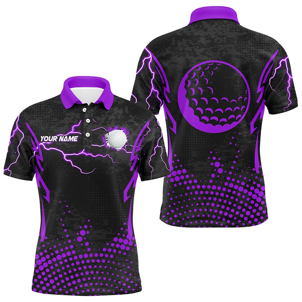 Golf Polo shirts, Personalized Purple Golf Ball Point Pattern Custom Mens Golf Polo Shirts, Team Men Golf Apparel