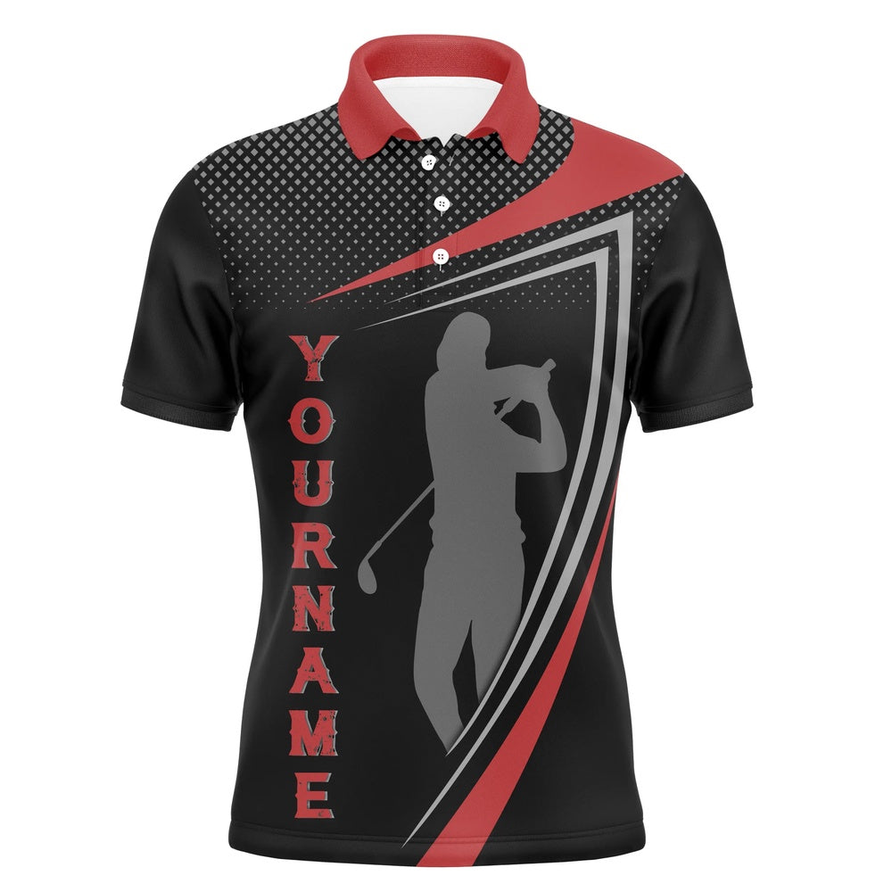Golf Polo shirts, Personalized Red And Black Sports Golf Custom Polo Shirt, Golfer Silhouette Best Golf Shirt For Men
