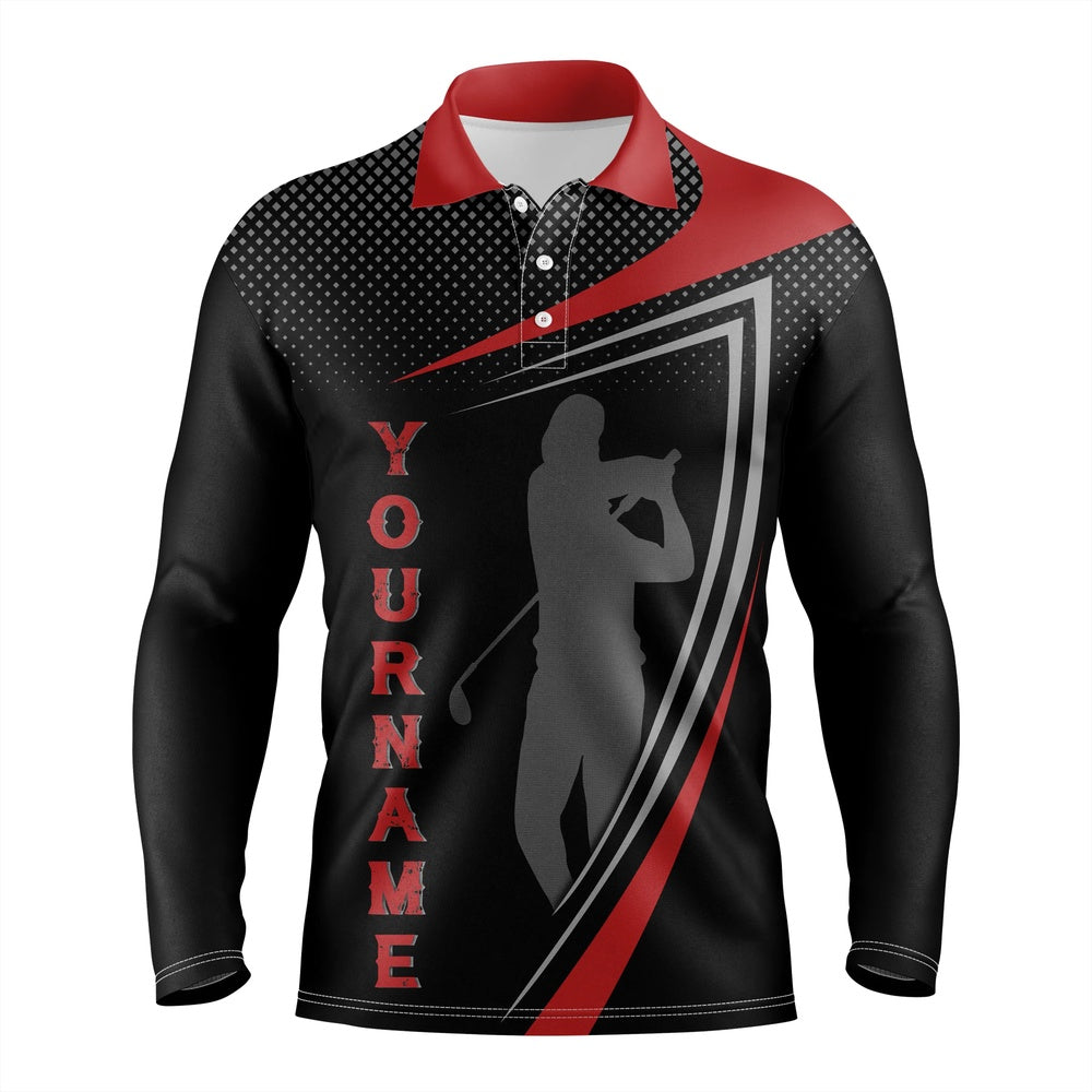 Golf Polo shirts, Personalized Red And Black Sports Golf Custom Polo Shirt, Golfer Silhouette Best Golf Shirt For Men