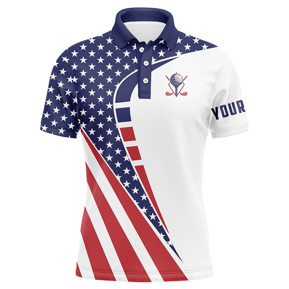 Golf Polo shirts, Personalized Red, White And Blue Golf Polos Shirts For Mens Custom American Flag Patriot Golf Wears