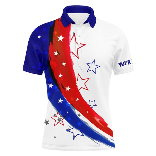 Golf Polo shirts, Personalized Red, White And Blue Stars Mens Golf Polos Shirts, Custom Golf Apparel For Mens