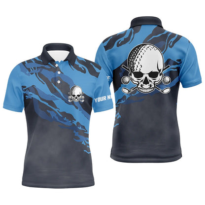 Golf Polo shirts, Personalized Skull Dark Blue Mens Golf Polo Shirt Scary Golf Shirts For Men Funny Golf Gifts