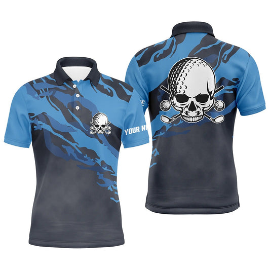 Golf Polo shirts, Personalized Skull Dark Blue Mens Golf Polo Shirt Scary Golf Shirts For Men Funny Golf Gifts