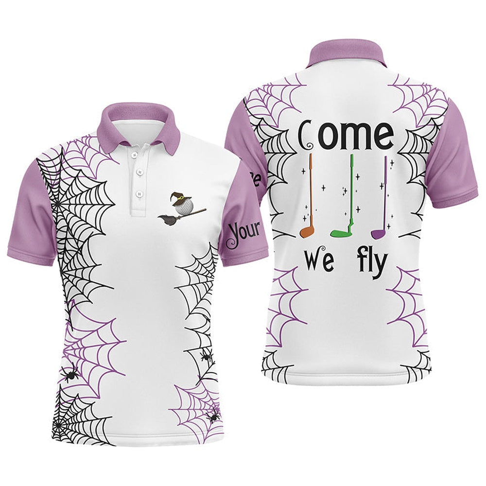Golf Polo shirts, Personalized Spider Web Halloween Mens Golf Polo Shirts Come We Fly Golf Clubs Polo Shirts Purple