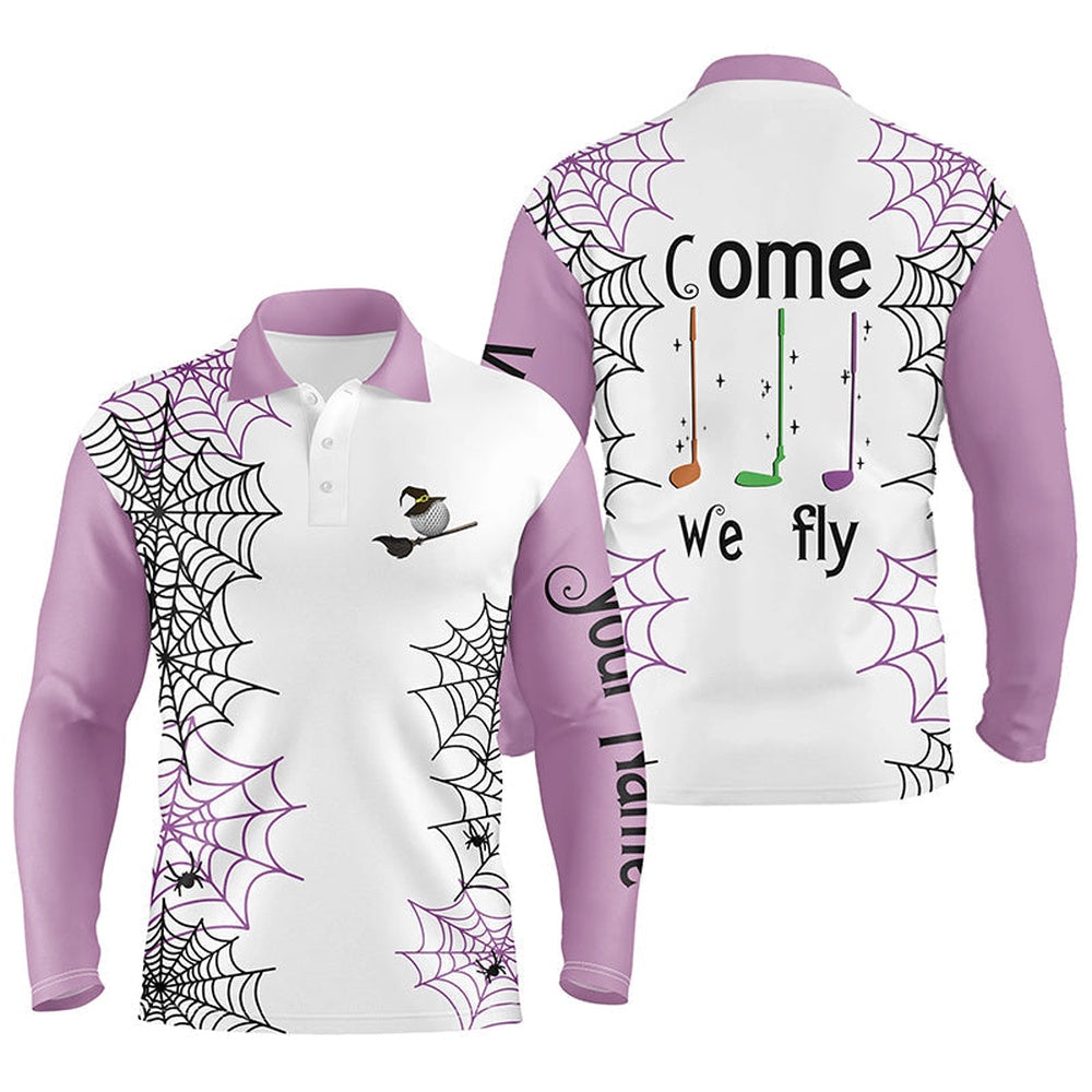 Golf Polo shirts, Personalized Spider Web Halloween Mens Golf Polo Shirts Come We Fly Golf Clubs Polo Shirts Purple