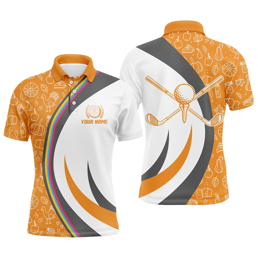 Golf Polo shirts, Personalized Thanksgiving Golf Mens Polo Shirt Custom Orange Golf Shirts For Men Cool Golf Gifts