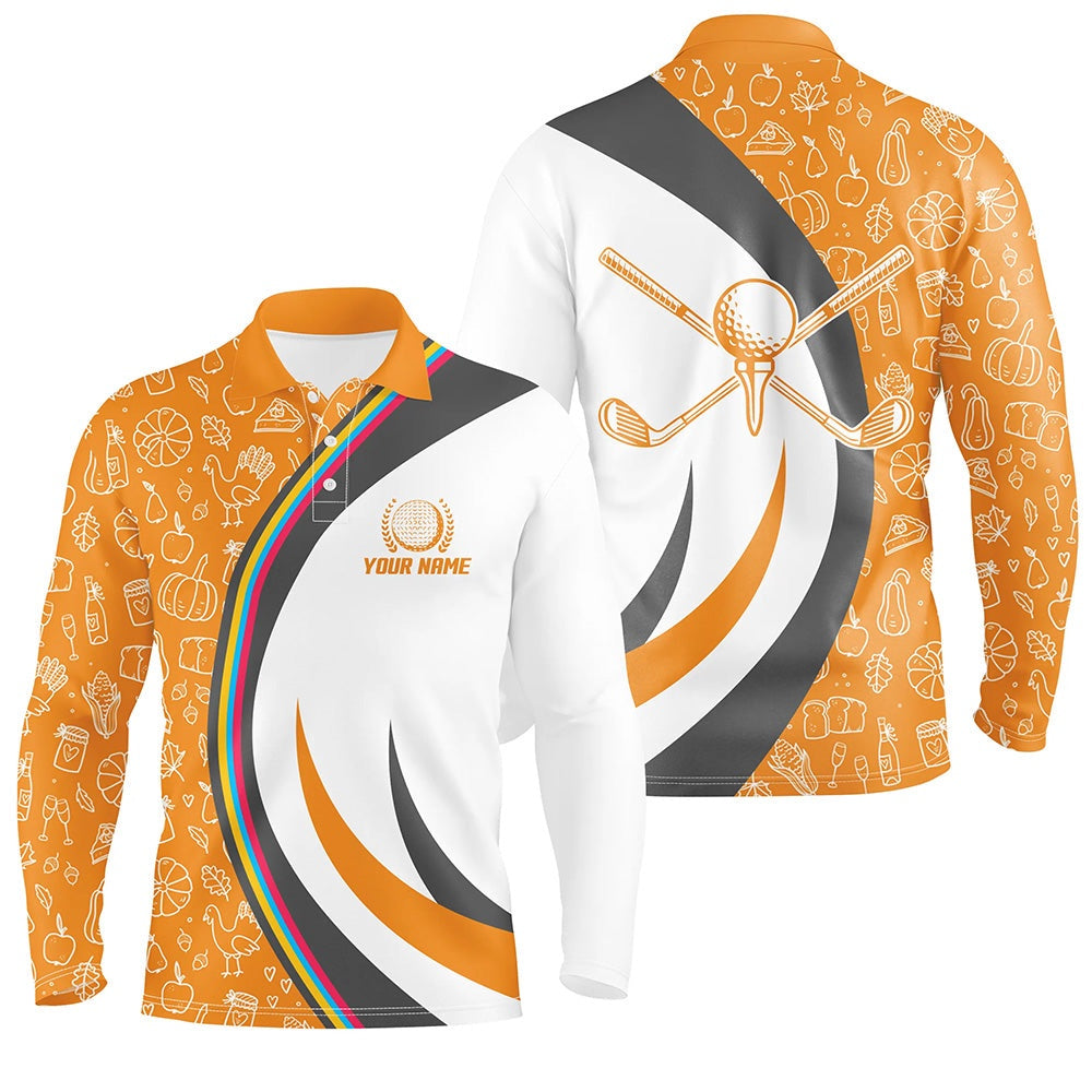 Golf Polo shirts, Personalized Thanksgiving Golf Mens Polo Shirt Custom Orange Golf Shirts For Men Cool Golf Gifts