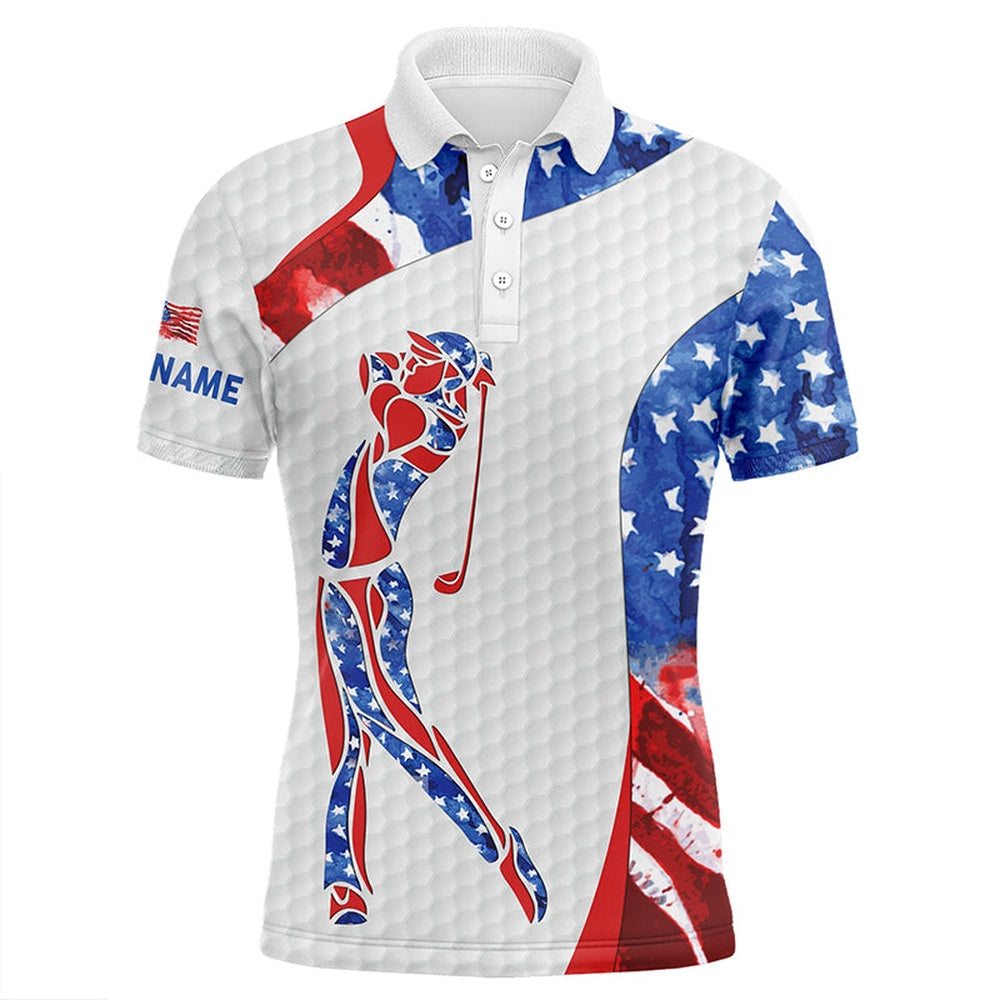 Golf Polo shirts, Personalized Watercolor American Flag Patriot Golf White Mens Golf Polo Shirts Custom Gifts For Men