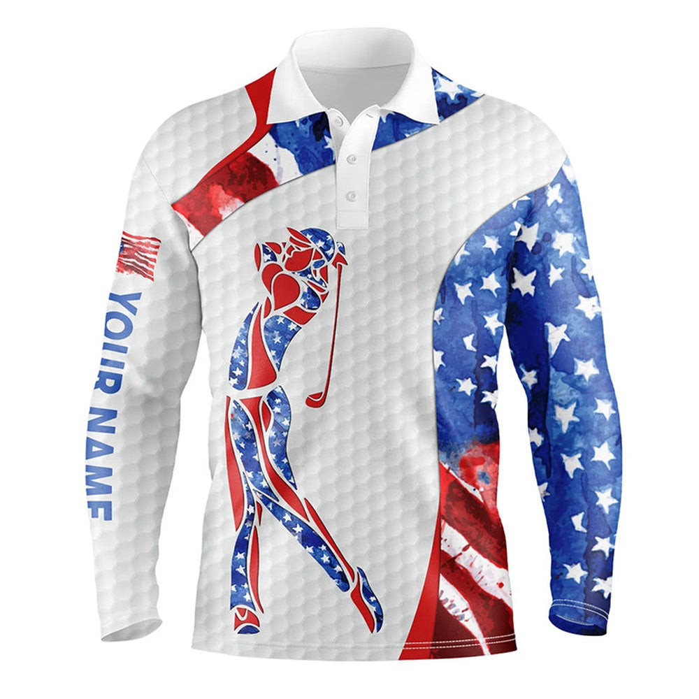 Golf Polo shirts, Personalized Watercolor American Flag Patriot Golf White Mens Golf Polo Shirts Custom Gifts For Men