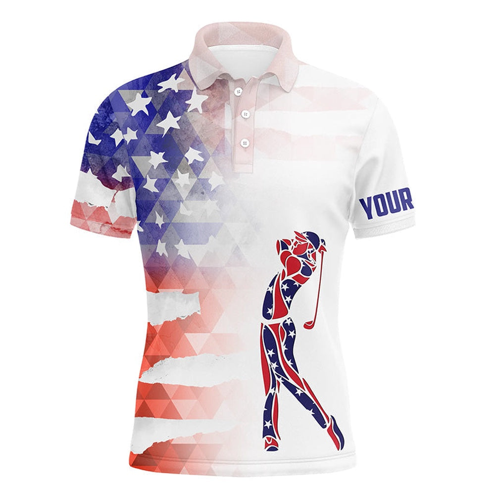 Golf Polo shirts, Personalized Watercolor American Flag Patriot Golf White Mens Golf Polo Shirts Custom Golf Gifts