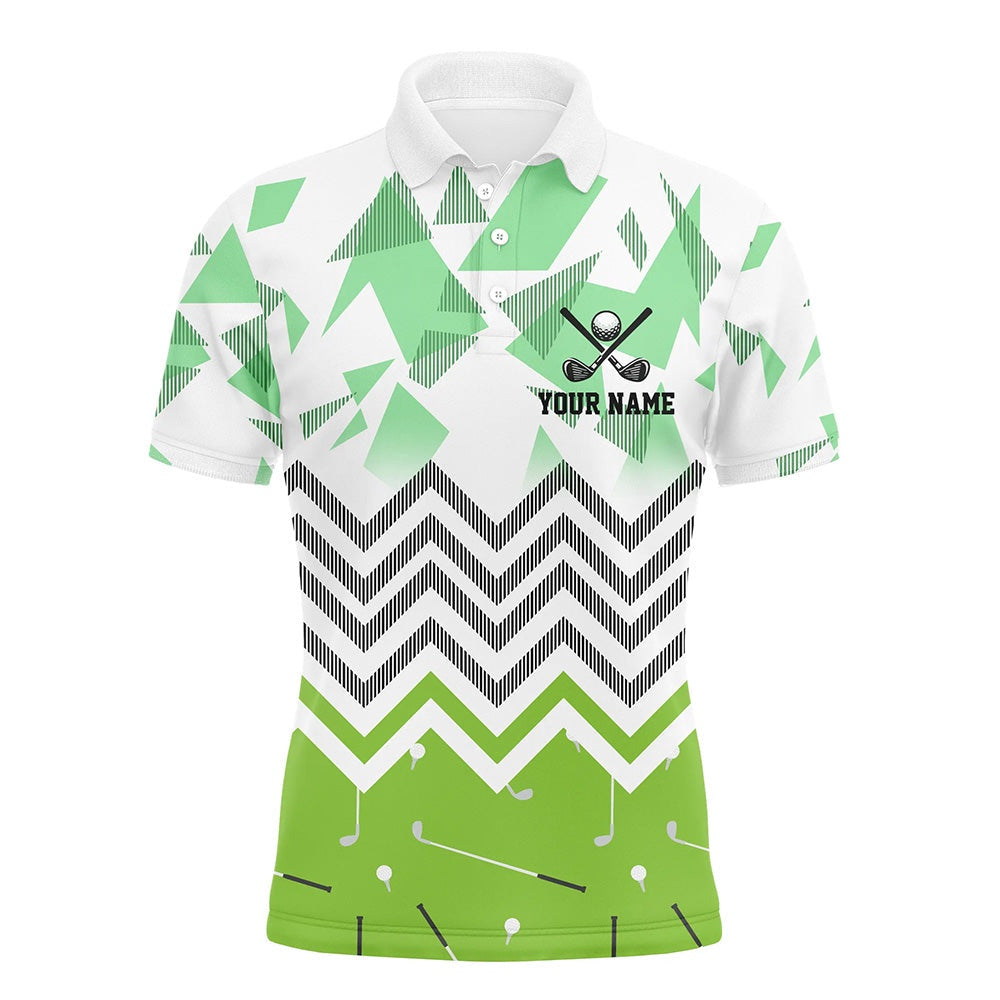 Golf Polo shirts, Personalized White And Green Golf Pattern Custom Mens Golf Polo Shirt, Golf Tops For Men Golf Gifts