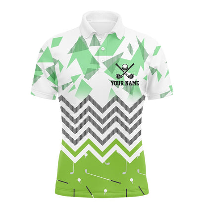 Golf Polo shirts, Personalized White And Green Golf Pattern Custom Mens Golf Polo Shirt, Golf Tops For Men Golf Gifts