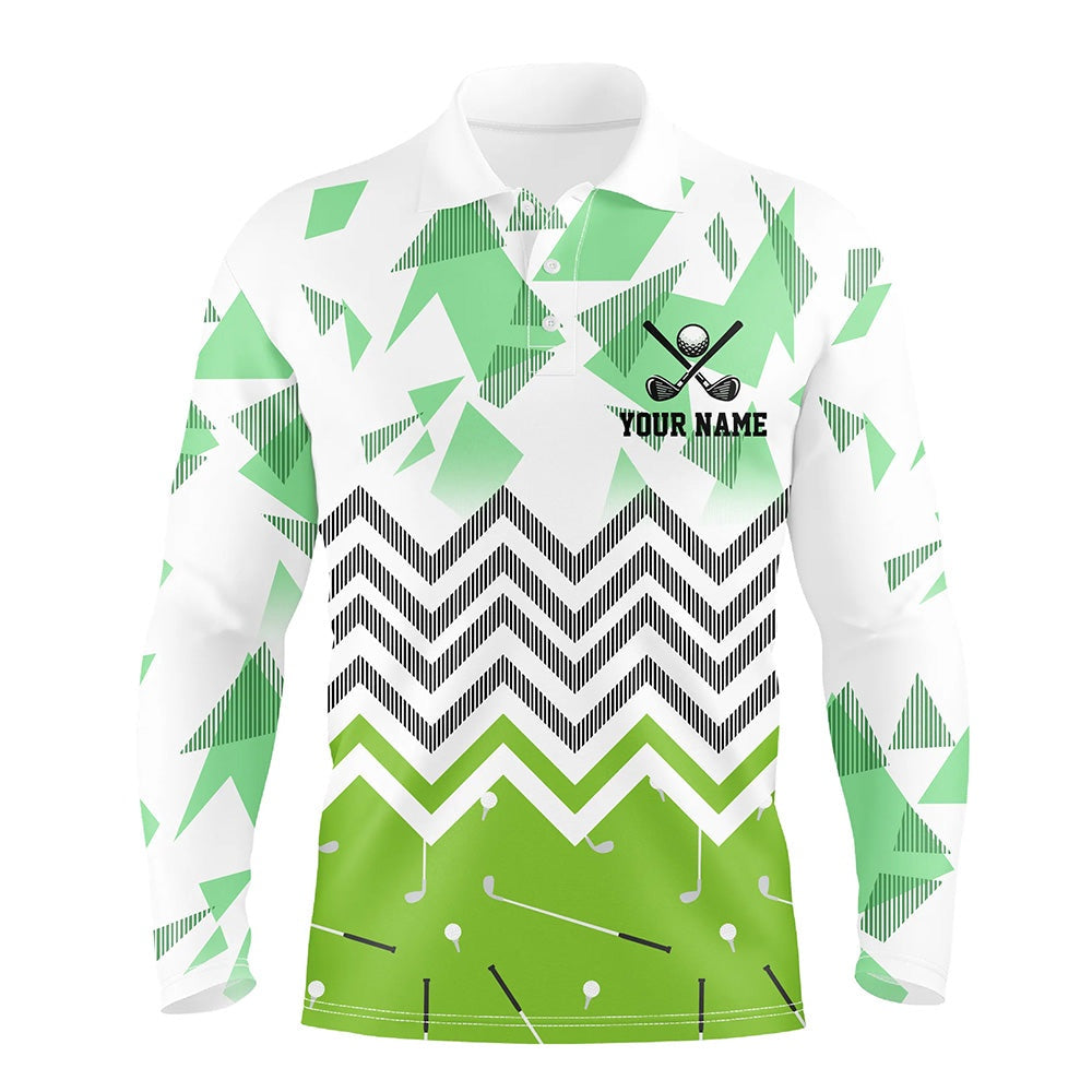 Golf Polo shirts, Personalized White And Green Golf Pattern Custom Mens Golf Polo Shirt, Golf Tops For Men Golf Gifts