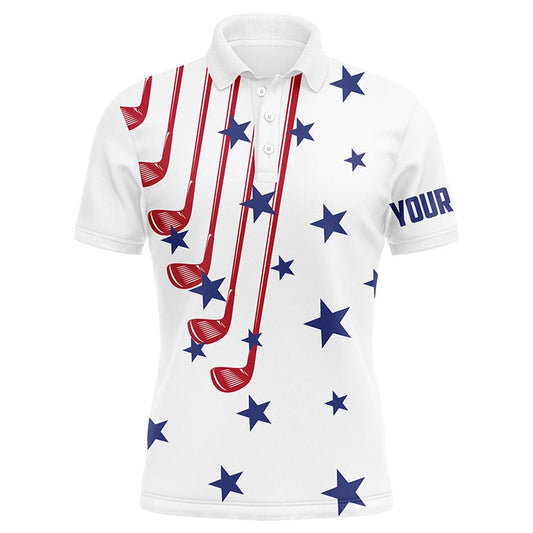 Golf Polo shirts, Personalized White Golf Clubs Polos Shirt For Men American Flag Th July Patriotic Mens Golf Tops