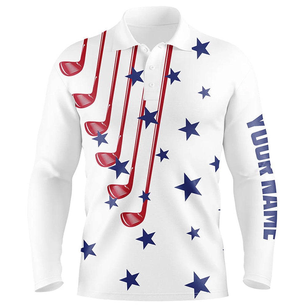 Golf Polo shirts, Personalized White Golf Clubs Polos Shirt For Men American Flag Th July Patriotic Mens Golf Tops
