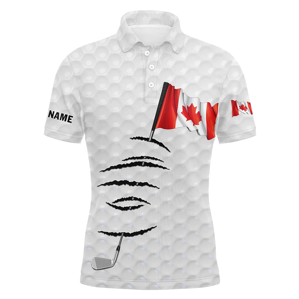 Golf Polo shirts, Personalized White Golf Polos Shirt For Men Canadian Flag Patriotic Custom Name Gifts For Golf Lovers