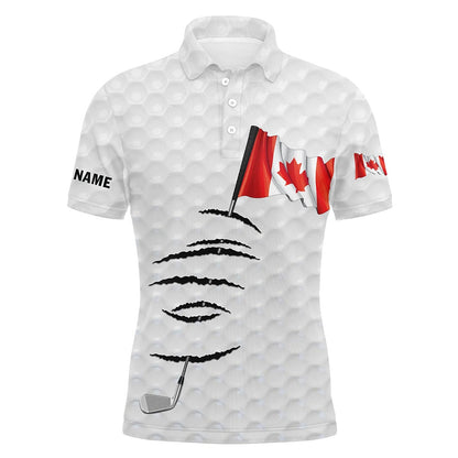 Golf Polo shirts, Personalized White Golf Polos Shirt For Men Canadian Flag Patriotic Custom Name Gifts For Golf Lovers