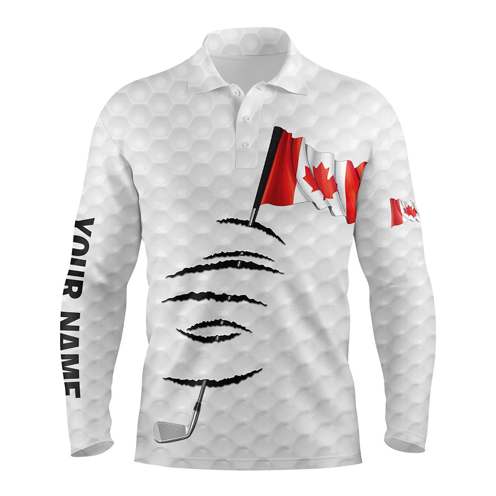 Golf Polo shirts, Personalized White Golf Polos Shirt For Men Canadian Flag Patriotic Custom Name Gifts For Golf Lovers