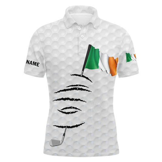 Golf Polo shirts, Personalized White Golf Polos Shirt For Men Ireland Flag Patriotic Custom Name Gifts For Golf Lovers