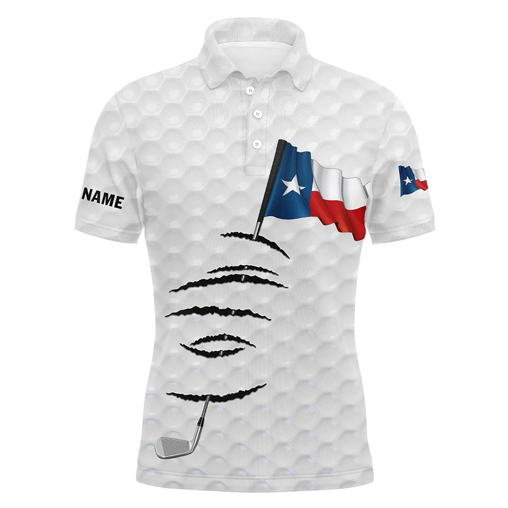 Golf Polo shirts, Personalized White Golf Polos Shirt For Men Texas Flag Patriotic Custom Name Gifts For Golf Lovers