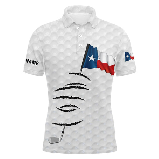 Golf Polo shirts, Personalized White Golf Polos Shirt For Men Texas Flag Patriotic Custom Name Gifts For Golf Lovers