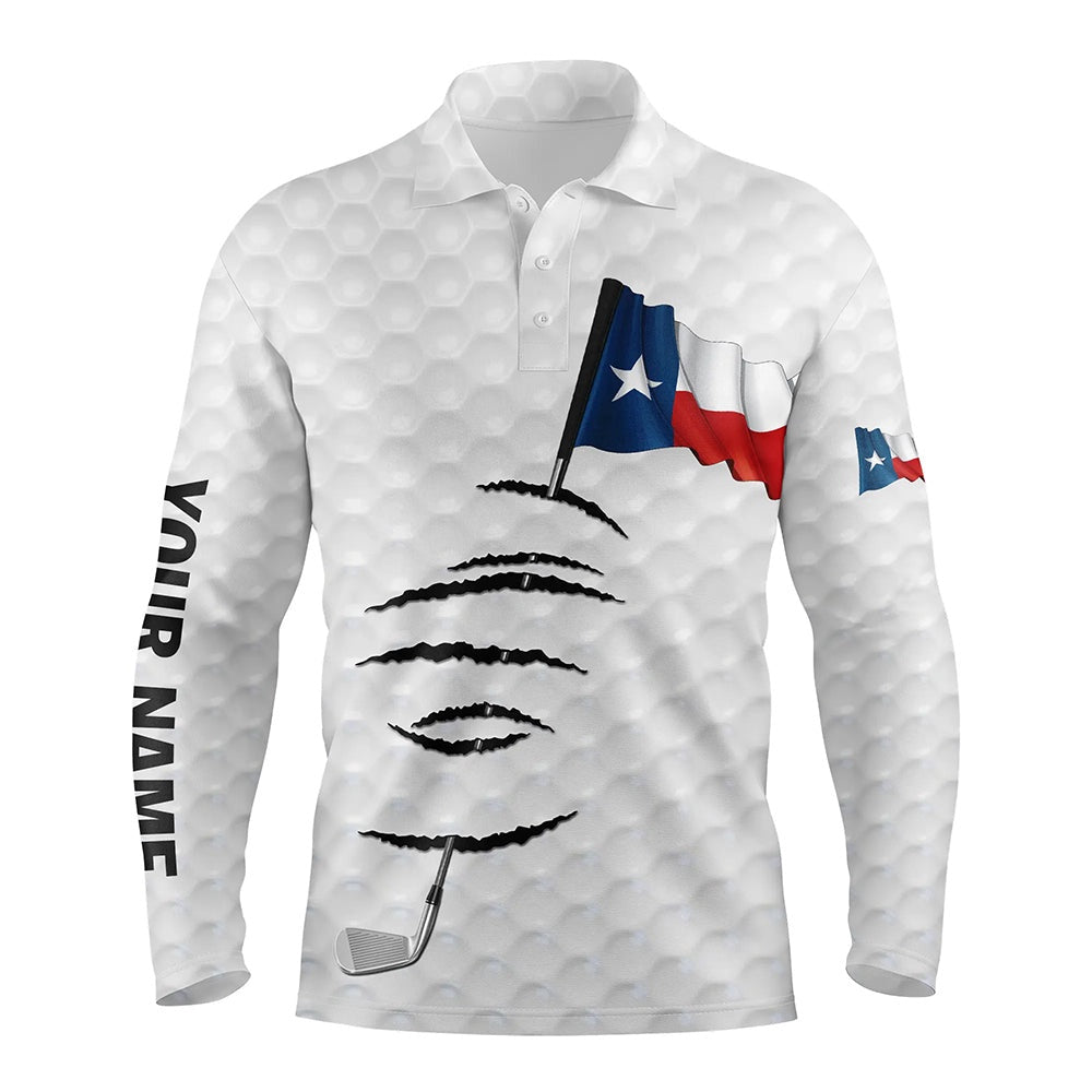 Golf Polo shirts, Personalized White Golf Polos Shirt For Men Texas Flag Patriotic Custom Name Gifts For Golf Lovers