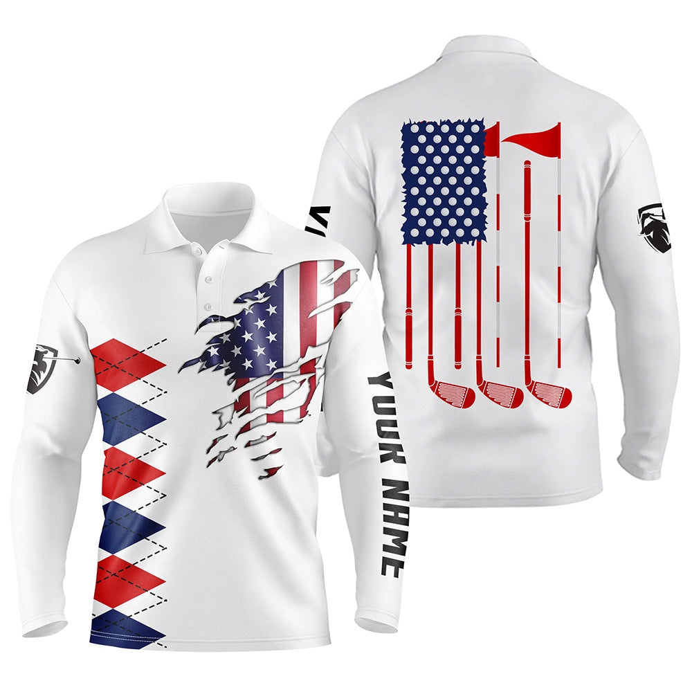 Golf Polo shirts, Personalized White Golf Polos Shirts For Mens American Flag Th July Custom Best Mens Golf Wears