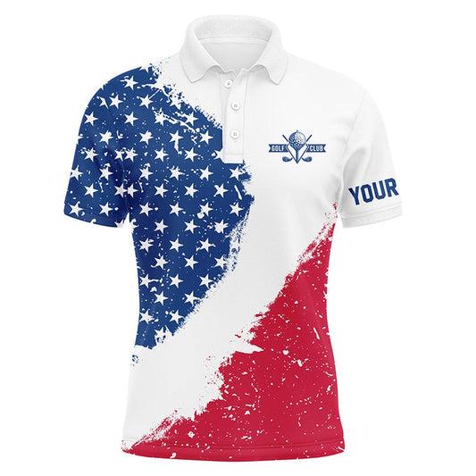 Golf Polo shirts, Personalized White Golf Polos Shirts For Mens American Flag Th July Custom Mens Golf Apparel