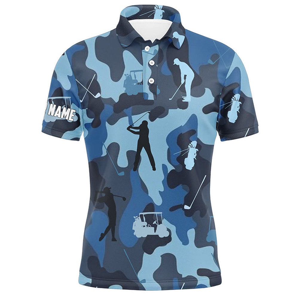 Golf Polo shirts, Pesonalized Blue Camo Short Sleeve, Long Sleeve Golf Polo Shirts For Mens Custom Name Golf Tops Mens