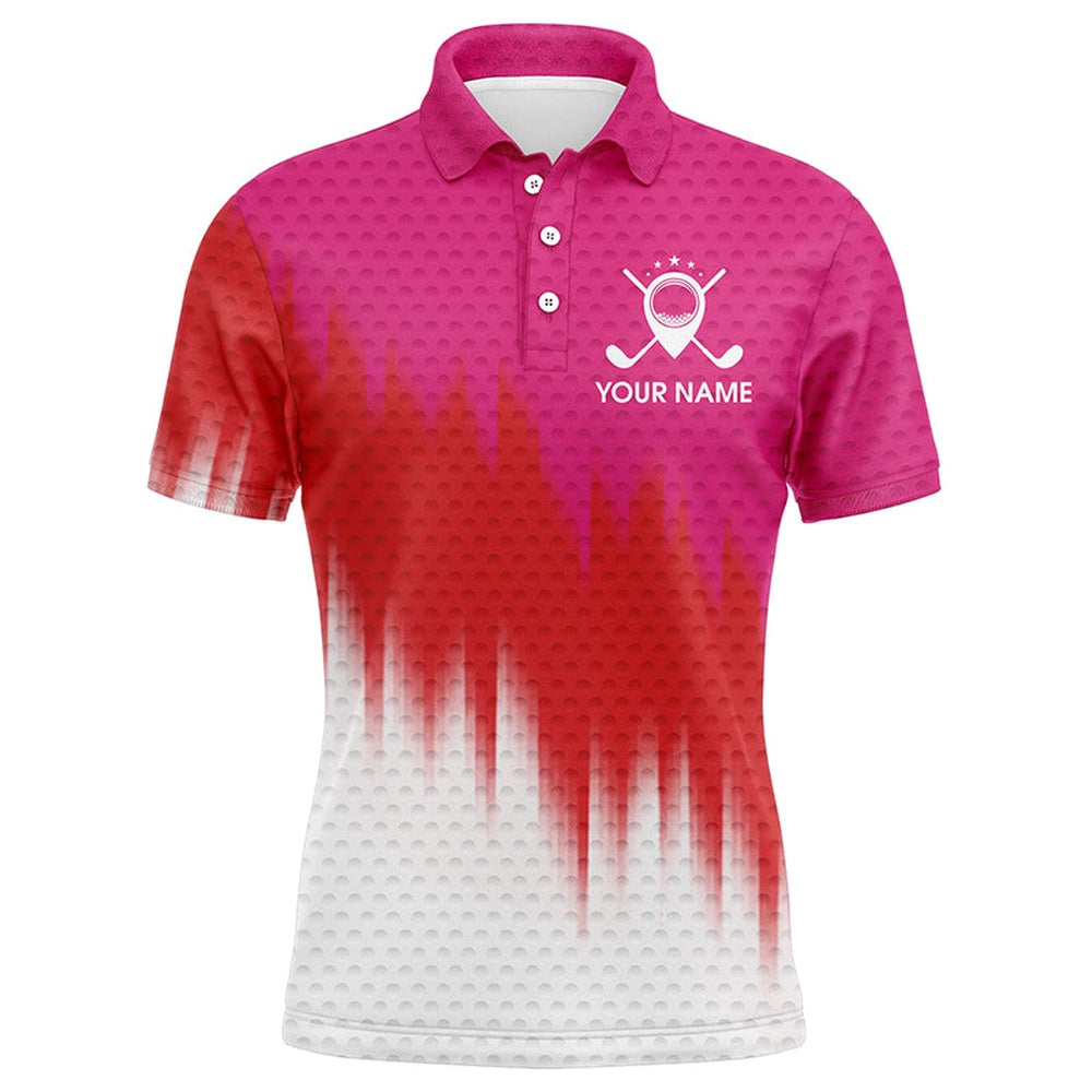 Golf Polo shirts, Pink And Red Mens Golf Polo Shirts Custom Name Golf Outfit Men, Great Gifts For A Golfer