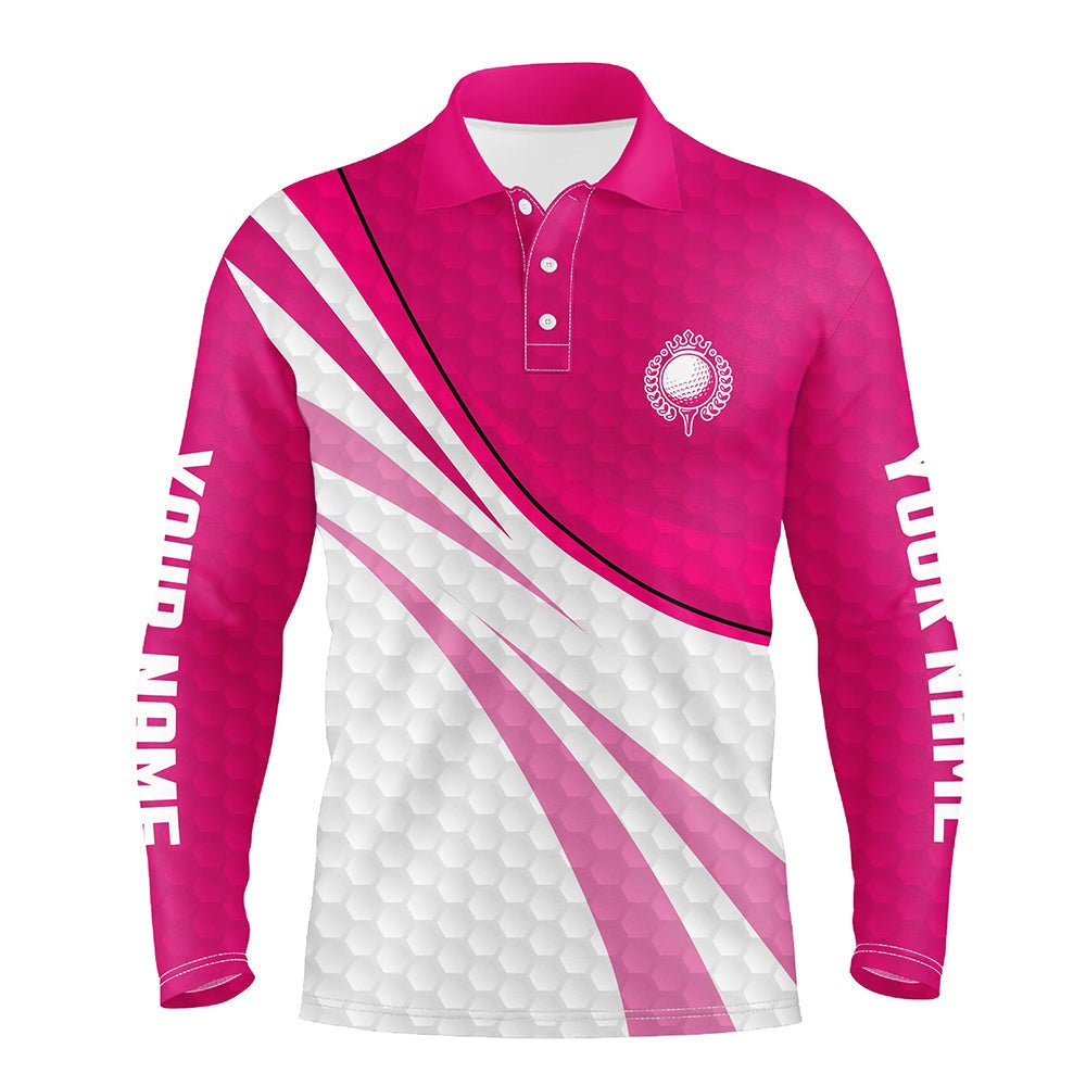 Golf Polo shirts, Pink And White Golf Shirt Custom Name Mens Golf Polo Shirts, Mens Pink Golf Polo, Golfer Gifts