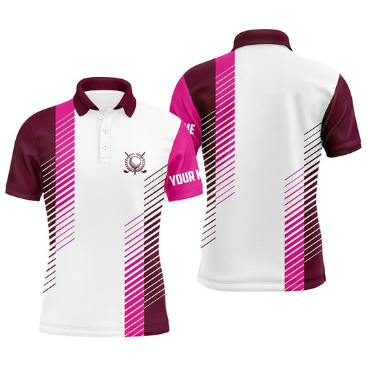 Golf Polo shirts, Pink And White Mens Golf Polo Shirts Custom Golf Ball Shirt For Men, Best Men Golf Wear