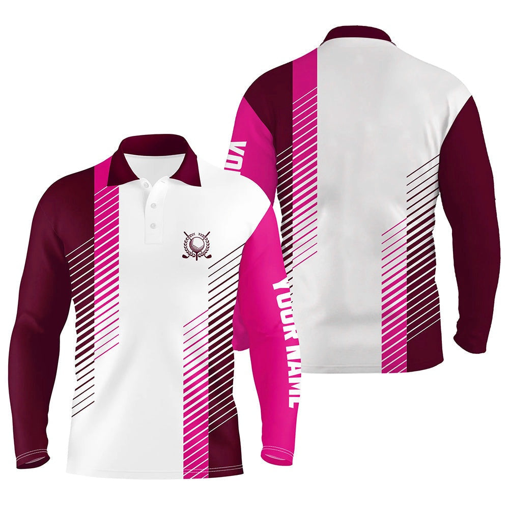 Golf Polo shirts, Pink And White Mens Golf Polo Shirts Custom Golf Ball Shirt For Men, Best Men Golf Wear