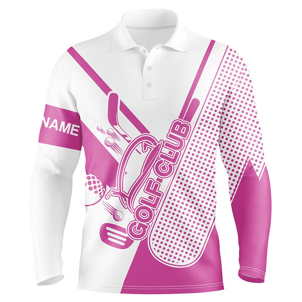 Golf Polo shirts, Pink And White Mens Golf Polo Shirts Custom Golf Club Attire For Men For Mens