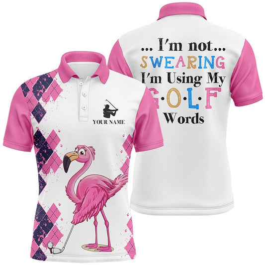 Golf Polo shirts, Pink Argyle Pattern Flamingo Custom Mens Golf Polo Shirts I'M Not Swearing, I'M Using My Golf Words