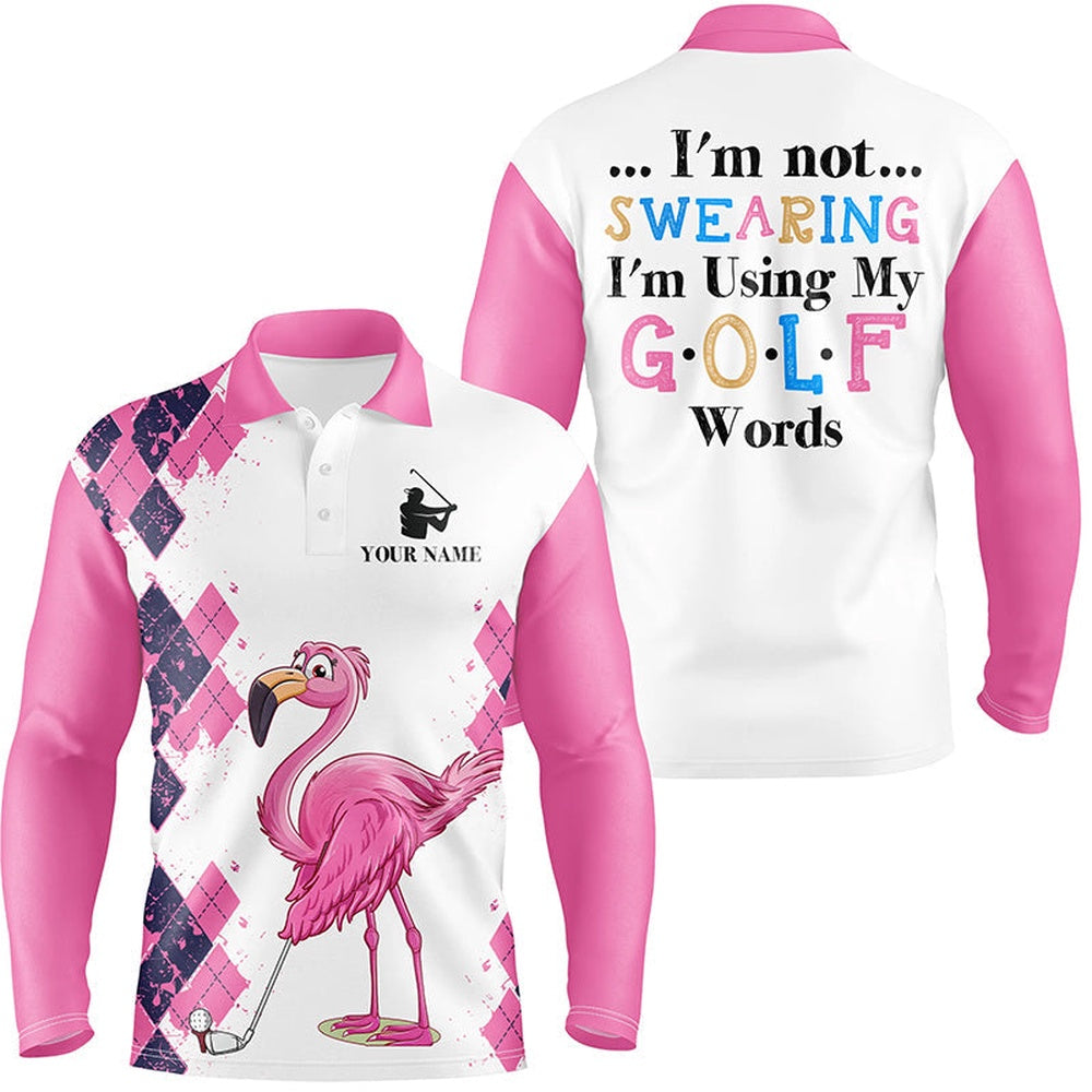 Golf Polo shirts, Pink Argyle Pattern Flamingo Custom Mens Golf Polo Shirts I'M Not Swearing, I'M Using My Golf Words