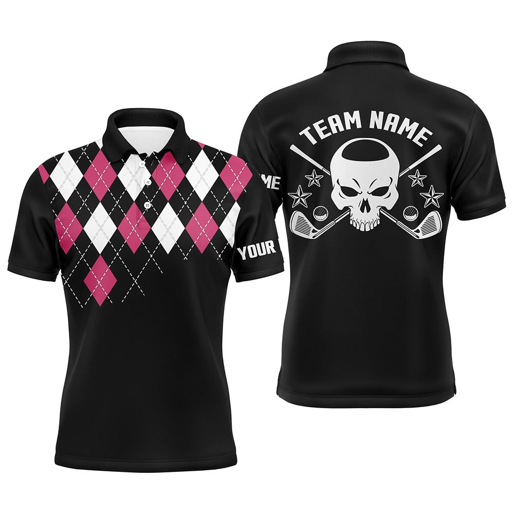 Golf Polo shirts, Pink Argyle Pattern Mens Golf Polo Shirts, Customized Skull Golf Shirts For Men, Golfer Gifts