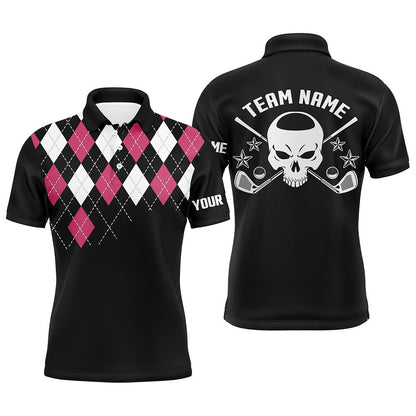 Golf Polo shirts, Pink Argyle Pattern Mens Golf Polo Shirts, Customized Skull Golf Shirts For Men, Golfer Gifts