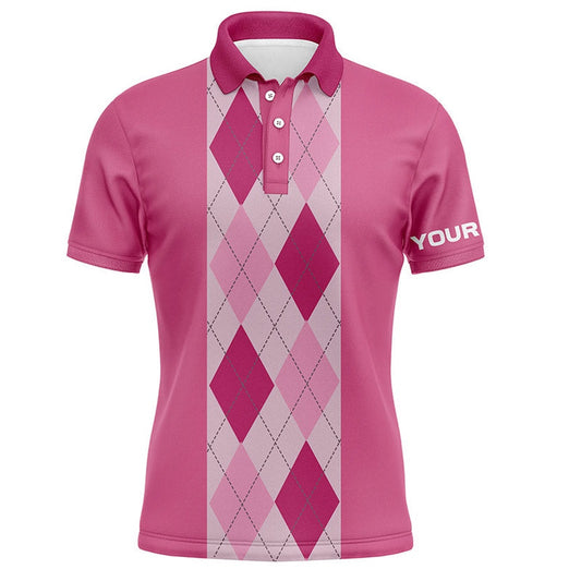 Golf Polo shirts, Pink Argyle Plaid Pattern Mens Golf Polo Shirt Custom Golf Polos Shirt For Men