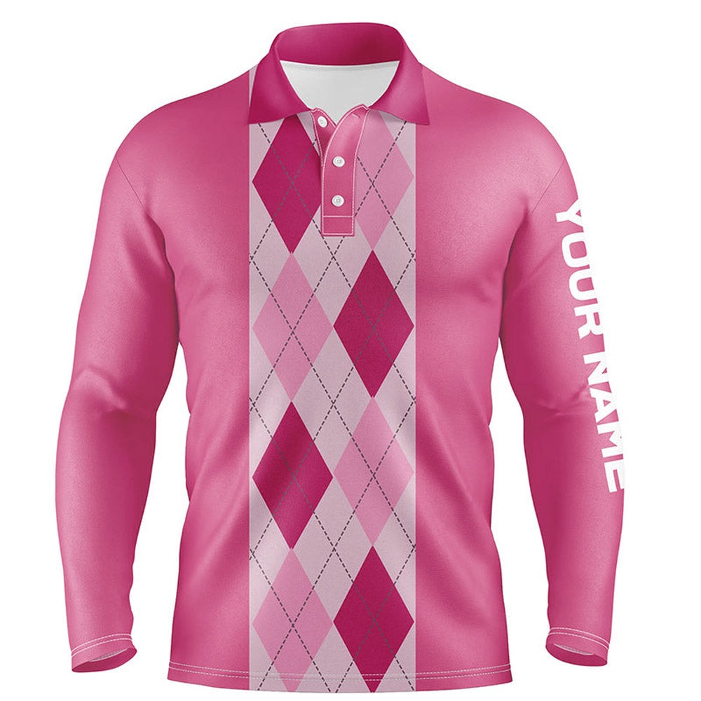 Golf Polo shirts, Pink Argyle Plaid Pattern Mens Golf Polo Shirt Custom Golf Polos Shirt For Men