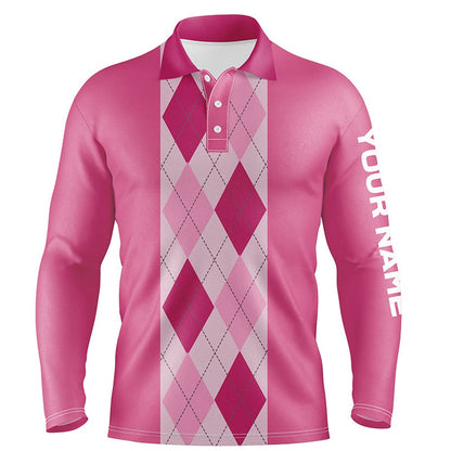 Golf Polo shirts, Pink Argyle Plaid Pattern Mens Golf Polo Shirt Custom Golf Polos Shirt For Men