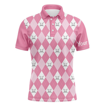 Golf Polo shirts, Pink Argyle Plaid Pattern Mens Golf Polos Shirts Custom Golf Shirts For Men
