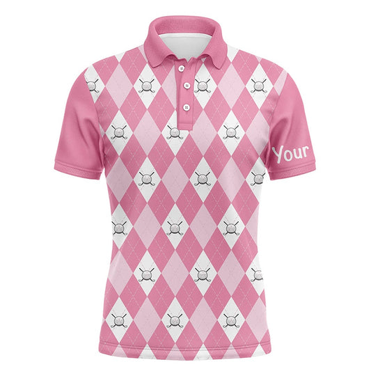 Golf Polo shirts, Pink Argyle Plaid Pattern Mens Golf Polos Shirts Custom Golf Shirts For Men