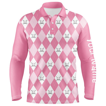 Golf Polo shirts, Pink Argyle Plaid Pattern Mens Golf Polos Shirts Custom Golf Shirts For Men
