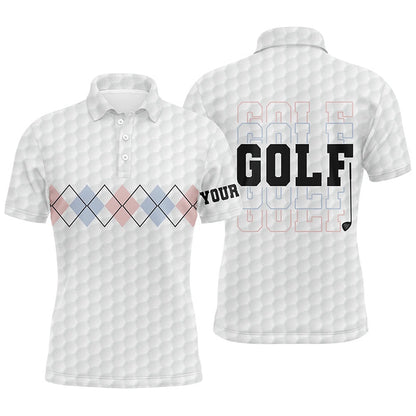 Golf Polo shirts, Pink Blue Argyle Pattern Mens Golf Polo Shirts Custom Cool White Golf Shirts For Men Golf Gifts