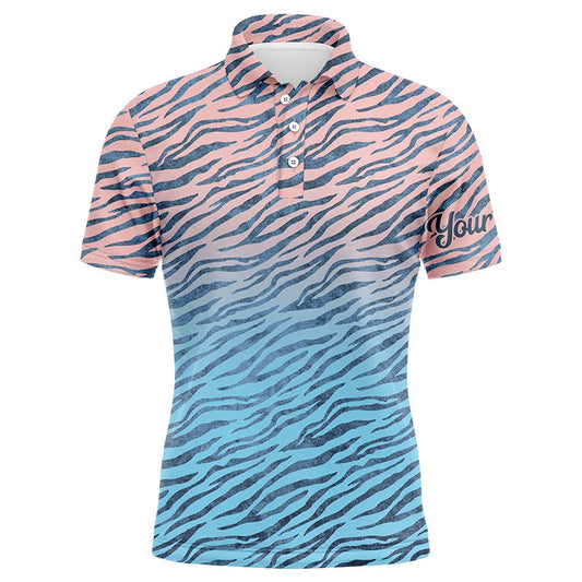 Golf Polo shirts, Pink Blue Tiger Pattern Mens Golf Polo Shirts Custom Golf Clothes For Men, Gifts For The Golfer