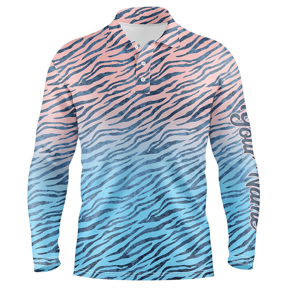 Golf Polo shirts, Pink Blue Tiger Pattern Mens Golf Polo Shirts Custom Golf Clothes For Men, Gifts For The Golfer