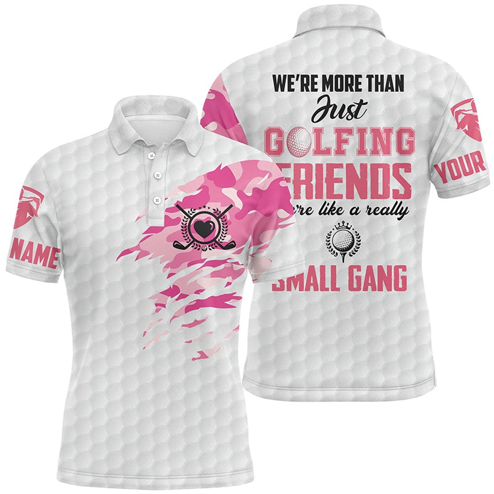 Golf Polo shirts, Pink Camo Mens Golf Polo Shirt, Personalized White And Pink Golf Shirts For Men