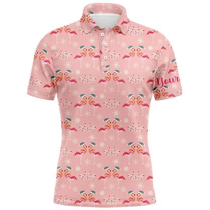Golf Polo shirts, Pink Christmas Flamingos Mens Golf Polo Shirt Custom Funny Golf Shirts For Men Golf Gifts